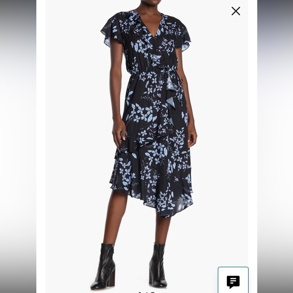 Parker Cascading Ruffle Printed Midi Dress Size M
